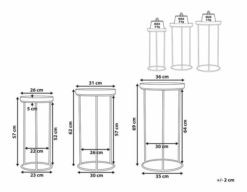 Set 3 kom. pomoćnih stolića- TAXAN (crna)