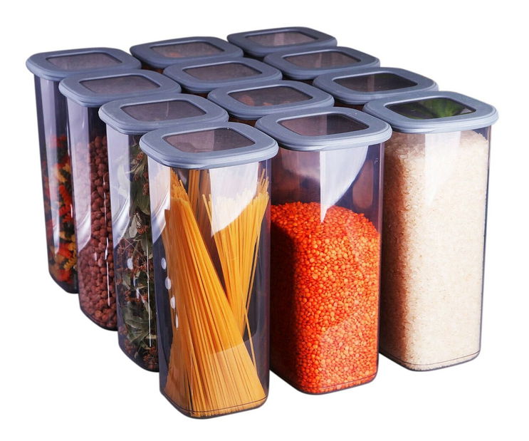 Élelmiszertároló edénykészlet (12 db.) Boxy (szürke)