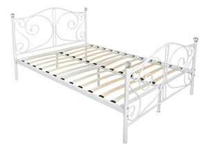 Manželská kovová posteľ s kryštálmi 140 cm Drystan (biela) (140x200)