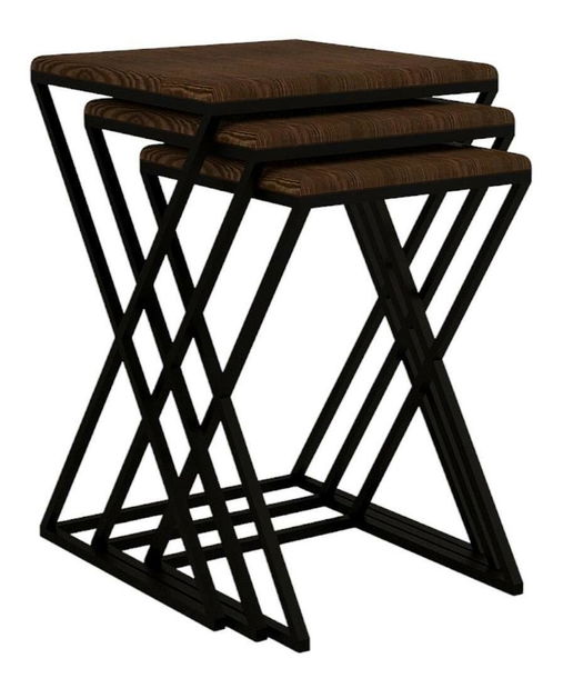 Set 3buc. măsuțe cafea Solame (nuc + negru)