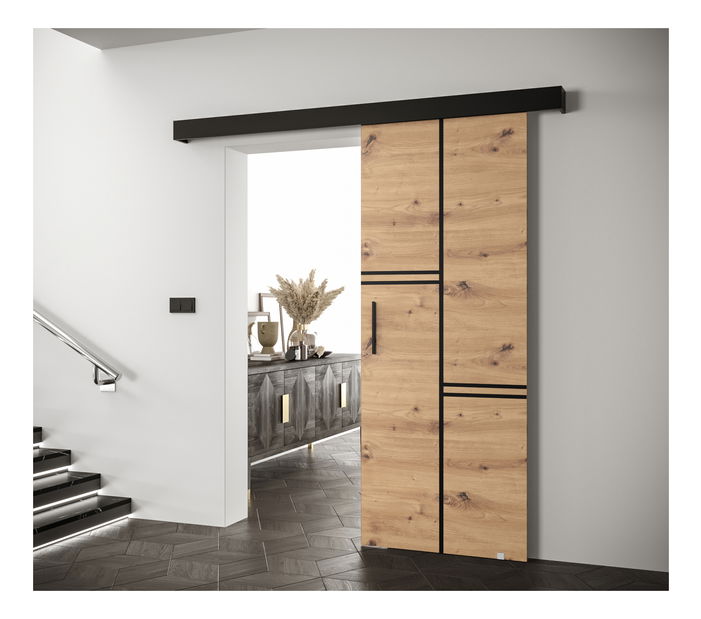Uși culisante 90 cm Sharlene VIII (stejar artisan + negru mat + negru)