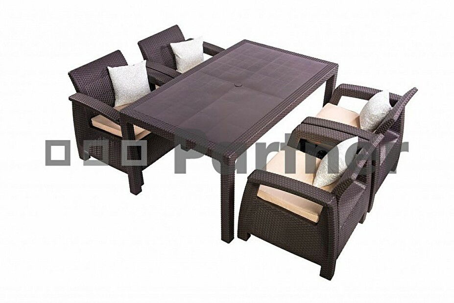 Záhradný nábytok Corfu Lounge Set II. 1+4 hnedá (Umelý ratan) *vankúšiky chrbta ZADARMO