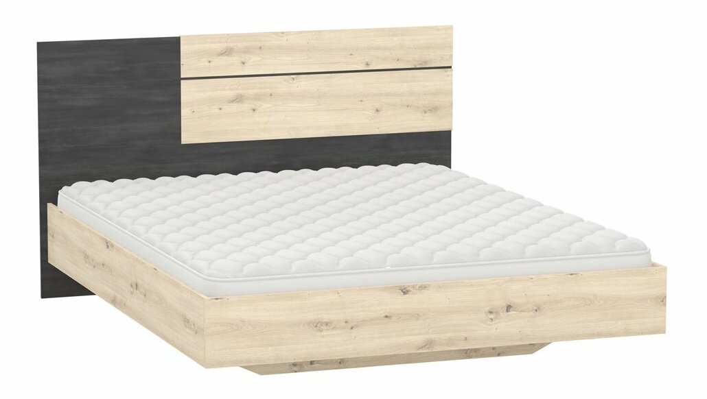 Pat matrimonial 160 cm Barca (Stejar artisan + pin nordic Negru)