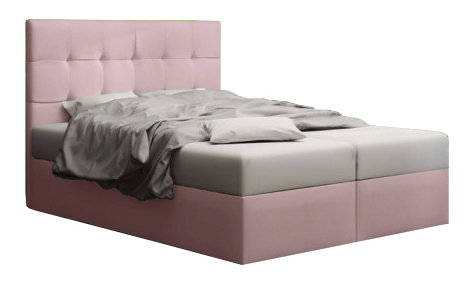 Pat matrimonial Boxspring 140 cm Duel 2 (Roz) ( cu saltea și sp. depozitare)