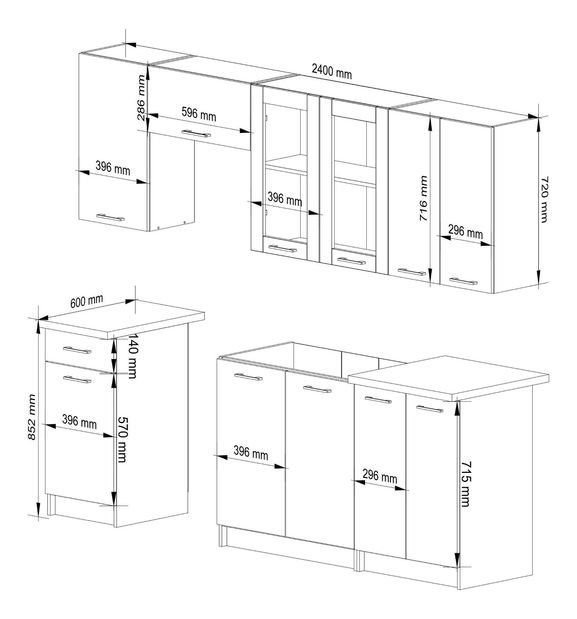 Kuchynská zostava 240 cm Ozara II C (biela)