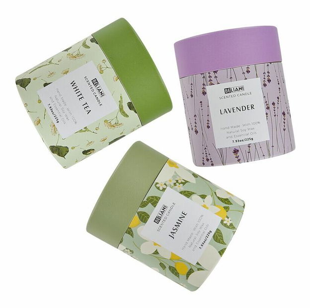Set de 3 lumânări parfumate cu ceai alb/lavandă/jasmine Baldomero (verde)
