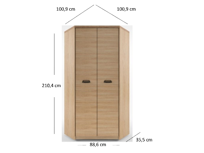 Kutni ormar za garderobu Danica 2D (madura + hrast wellington)