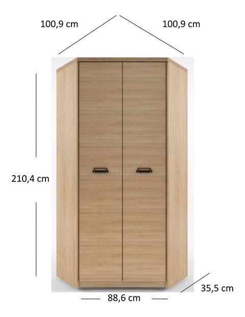 Rohová šatníková skriňa Danica 2D (madura + dub wellington)