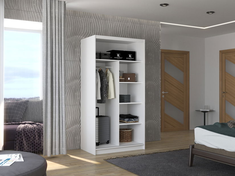 Dulap de haine Beral (Alb + Stejar sonoma) (cu oglindă)