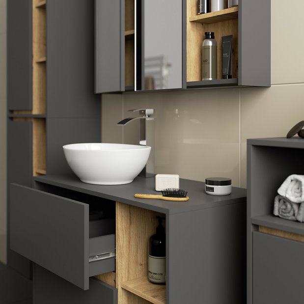 Set mobilier baie Vambos luxe (grafit + stejar artizanal)