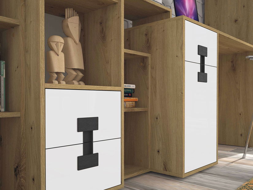 Mobilier cameră studenți Marcel II (stejar artisan + gri lucios)