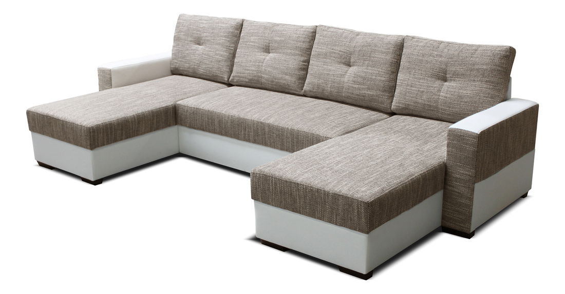 Rohová sedačka U Arenna L+2+L (s taburetkou) (béžová + biela) (P)
