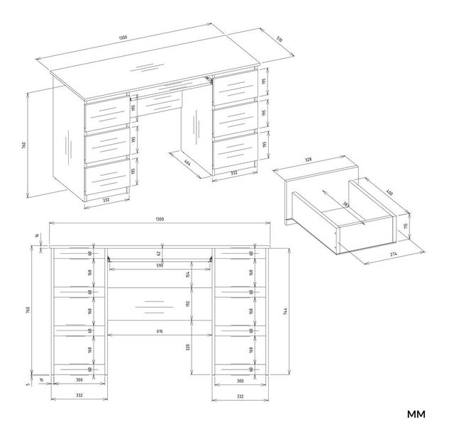 Masă PC Kwazulu 1 (alb) (cu suprastructură)