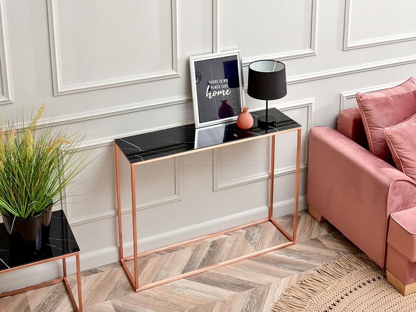 Konzolový stolík Bella Kons (čierny mramor + medená)