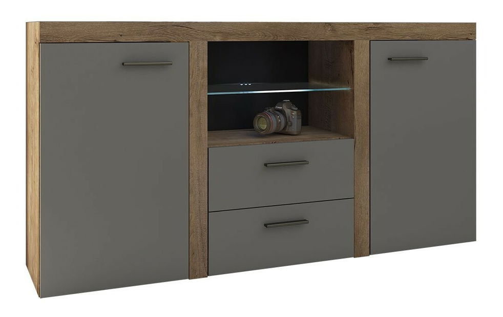 Comodă combinată Rokara (Alb + beton deschis) (fără iluminat)