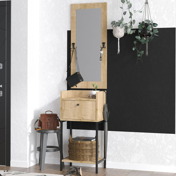 Mobilier hol Aliex 15 (nuc + negru) (cu oglindă)