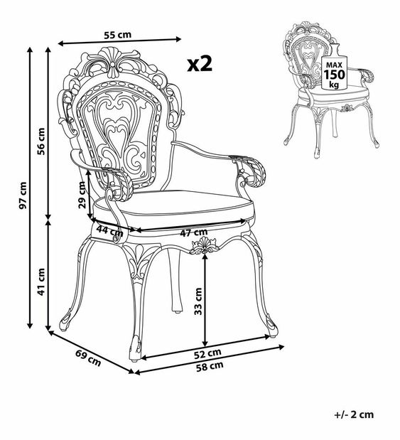 Set 2 ks. záhradných stoličiek SAPRENA (hliník) (hnedá)