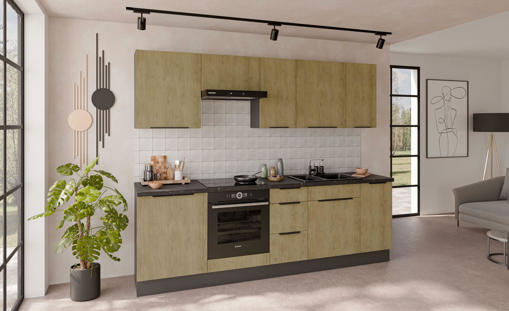 Bucătărie 260 cm Carminia 2 (stejar cremona + antracit)