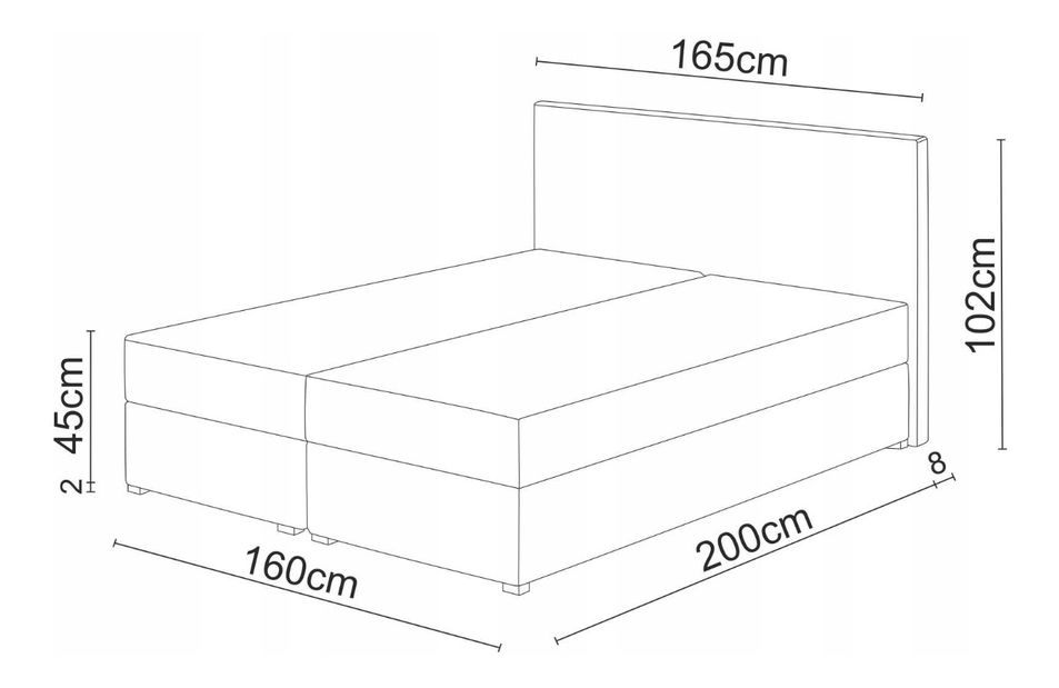 Pat matrimonial Boxspring 160x200 cm Waller Comfort (maro deschis) (cu somieră și saltea)