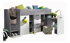 Pat pentru copii combinat 90 cm Kesa 3 (beton + alb mat) (S)