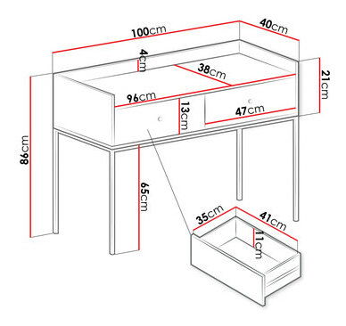 Toaletni stolić Tezarta 2SZ (bijela + crna) 