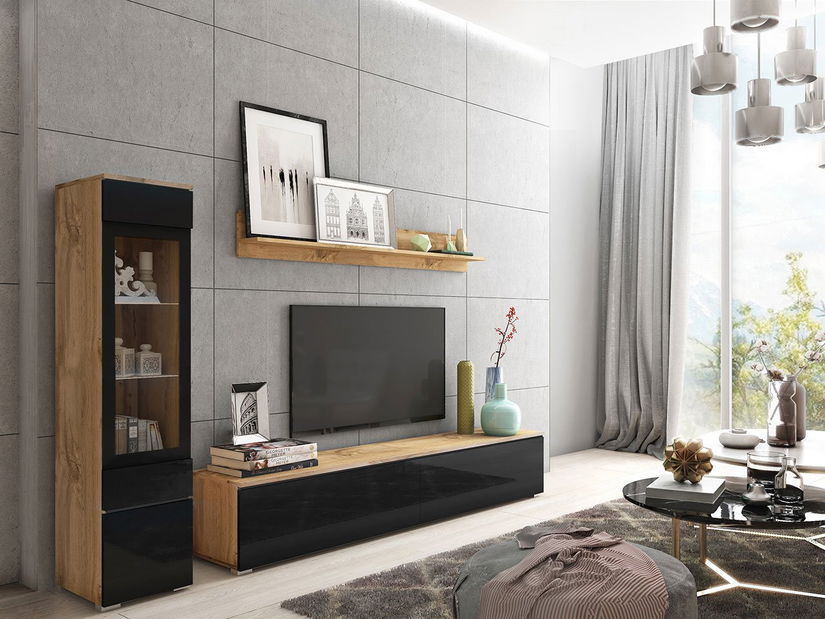 Mobilier living Selwyn I (wotan + Negru lucios ) (fără iluminat)