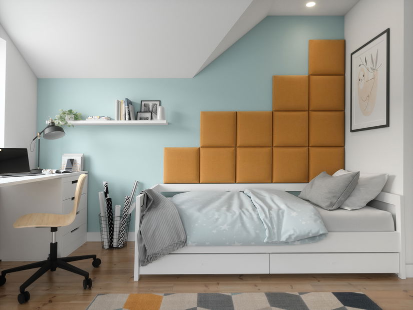 Set 12 tapeciranih panela Quadra 200x160 cm (boja senfa)