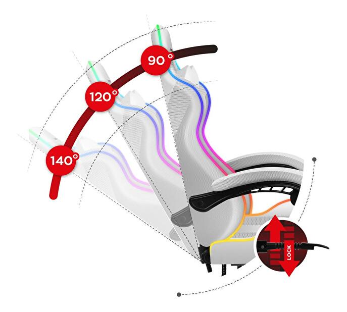 Herné kreslo Fusion 4.7 (biela + viacfarebná) (s LED osvetlením)