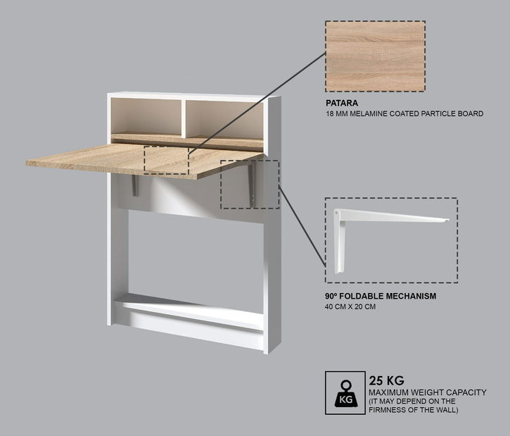 Sklápací jedálenský stôl Brackie (pre 2 osoby) (Biela + Natural)
