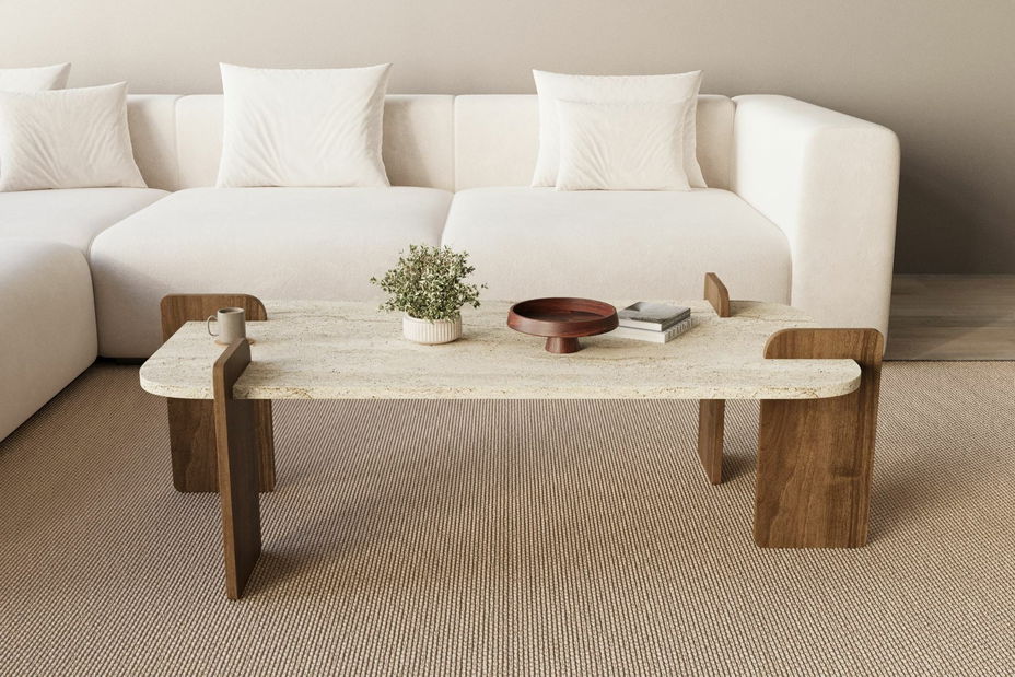 Konferenčný stolík Leap (travertín + orech)