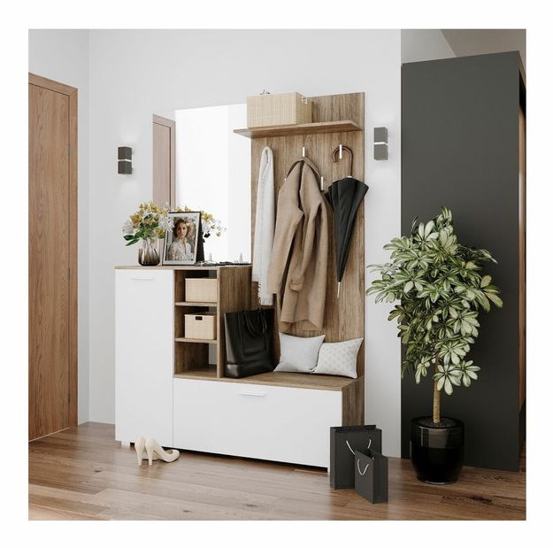 Set mobilier pentru hol VETLANDI (stejar ansberg + alb)