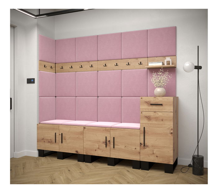 Predsieňová zostava Amanda 9 (dub artisan + ružová)