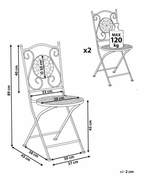 Set 2 ks záhradných stoličiek Cliff (čierna)