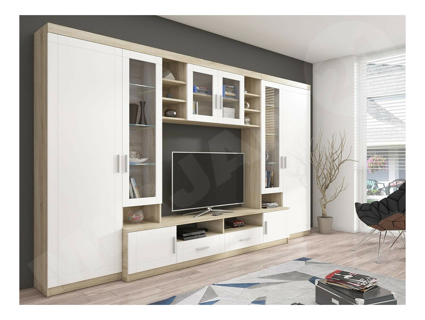 Mobilier living Merasoja (Stejar sonoma + Alb) (cu iluminat LED)