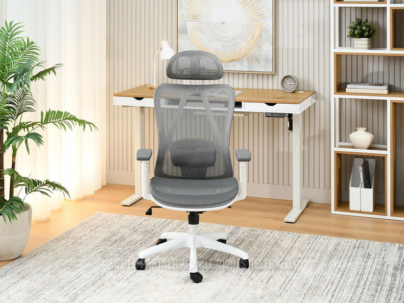 Fotoliu de birou Derenis (gri + alb)