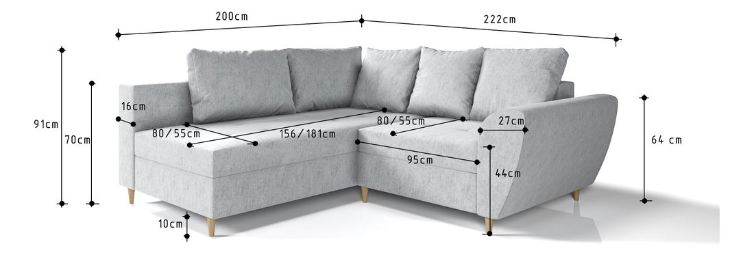 Sarokkanapé Tram (B) (szürke)