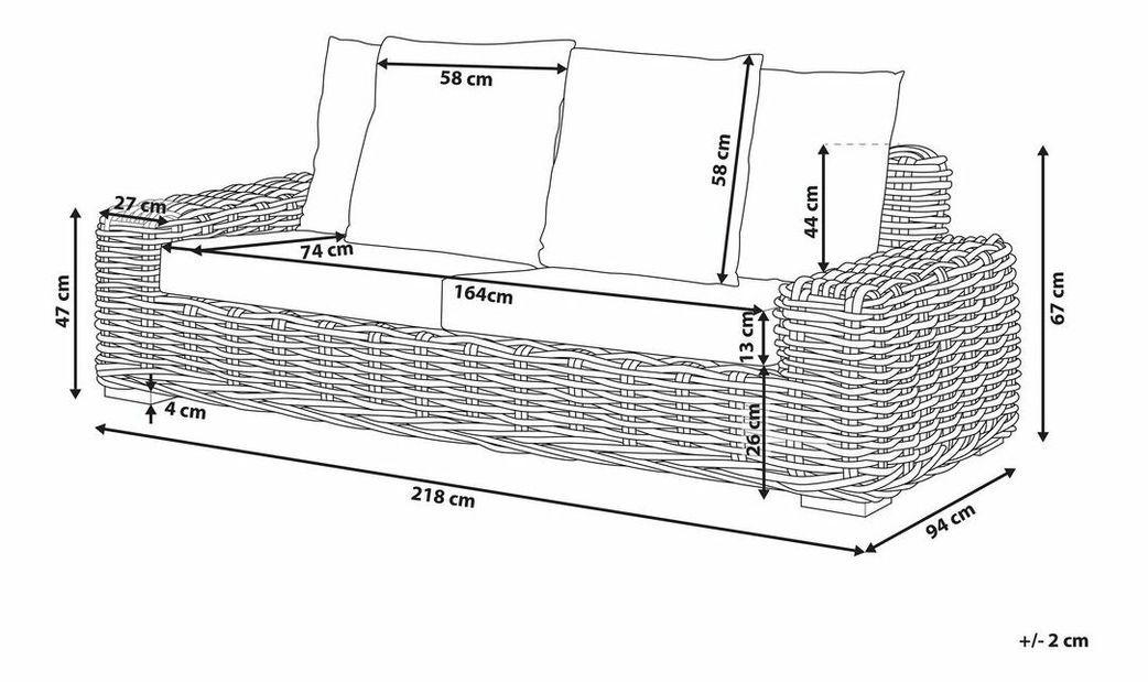 Pohovka dvojsedačka Frank (prírodná + krémovobiela)