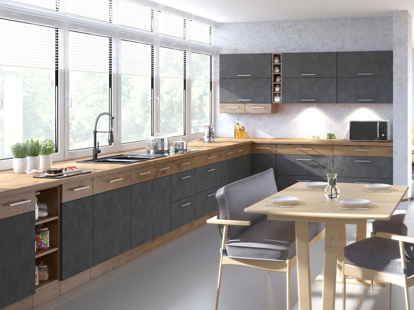 Dulap inferior de bucătărie Virion 60 D 3S BB (stejar lancelot + gri) *vânzare