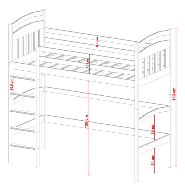 Detská posteľ 80 x 180 cm Theo (s roštom a úl. priestorom) (grafit)