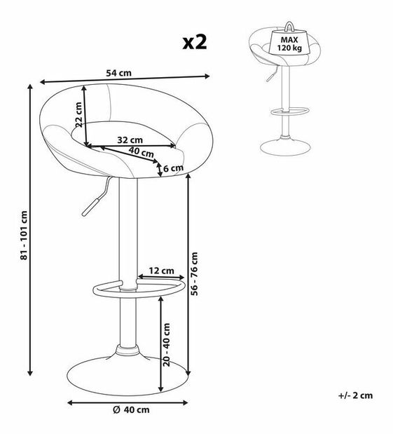 Set 2ks. barových stoličiek Pria (čierna)