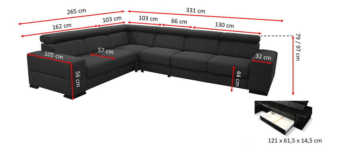 Rohová sedačka Appleton 3 (tmavosivá) (L)