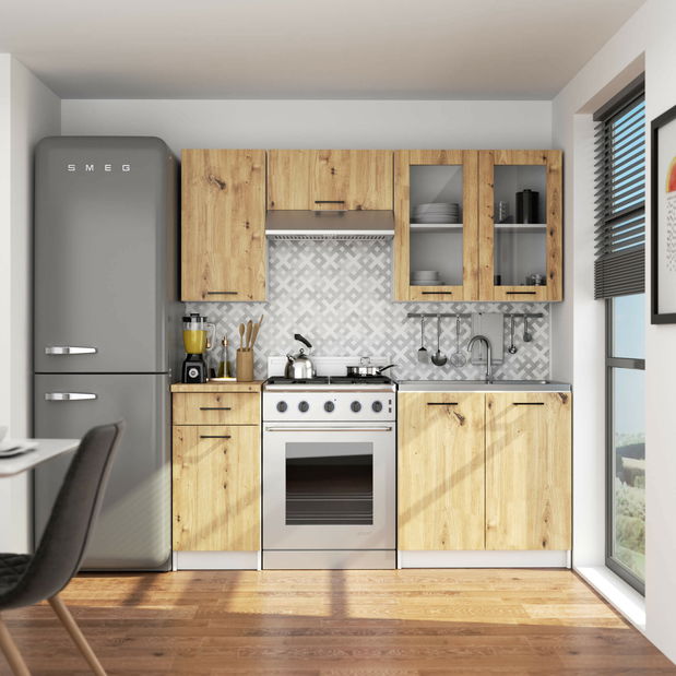 Vitrină de bucătărie superioară Organo 720 (alb + stejar artisan)