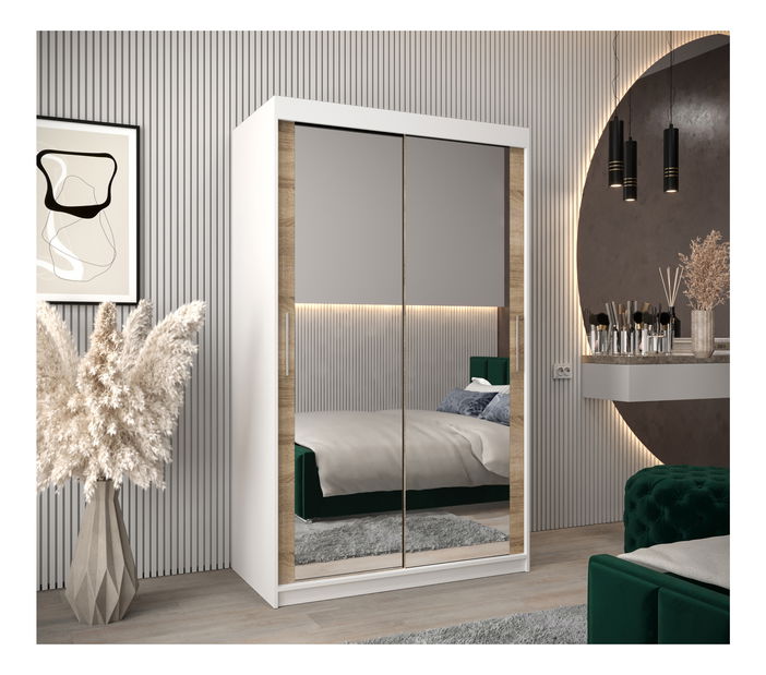 Šatníková skriňa 120 cm Toki 3 (Biela matná + Dub sonoma)