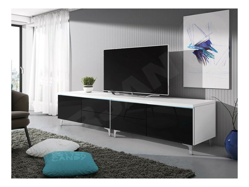 Set 2 mese TV Clea XI W Double (Alb + lucios Alb) (cu iluminat LED albastru)