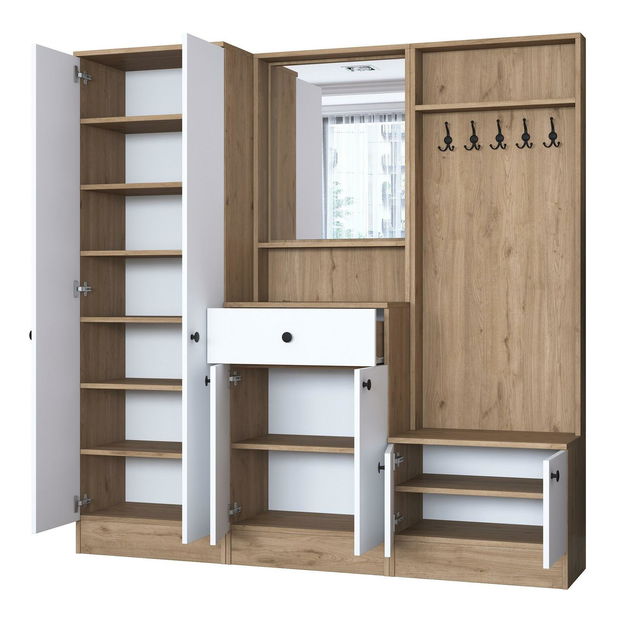 Mobilier hol Pixie 2 (nuc + alb) (cu oglindă)