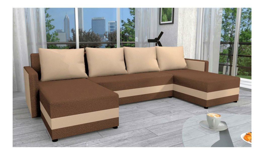 Kutna garnitura u obliku slova U Paulati (smeđa + bež) (na razvlačenje, s prostorom za odlaganje)