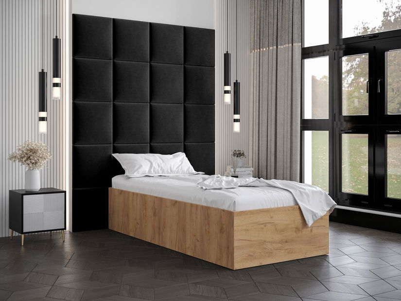 Jednostruki krevet s tapeciranim uzglavljem 90 cm Brittany 3 (hrast craft zlatni + crna) (s podnicom)