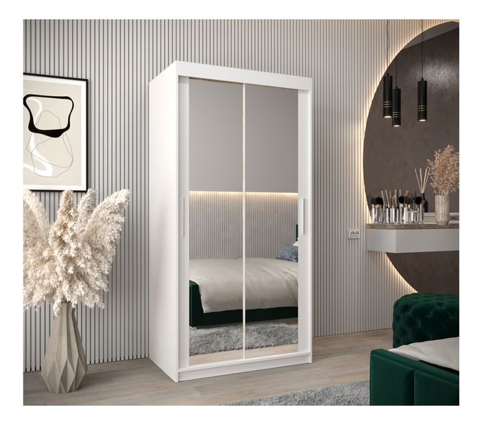 Šatníková skriňa 100 cm Toki 3 (Biela matná + Dub sonoma)