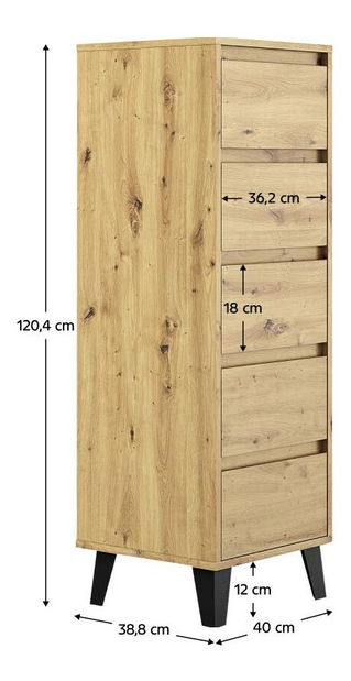 Komoda Brisas 3 (dub artisan + čierna) 