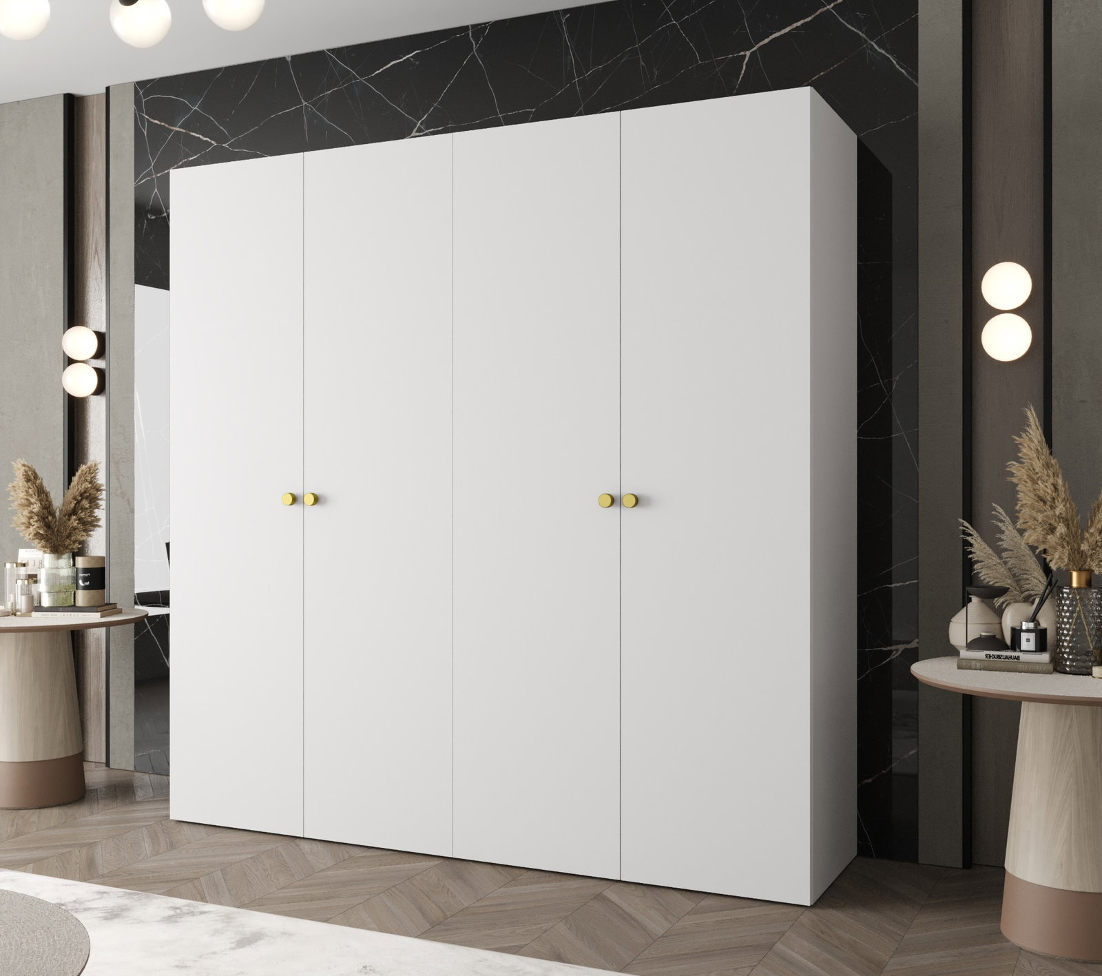 Šatníková skriňa 200 cm Parna 1 (biela + zlatá)